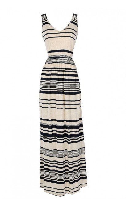 Oatmeal and Blueberries Stripe Maxi Dress